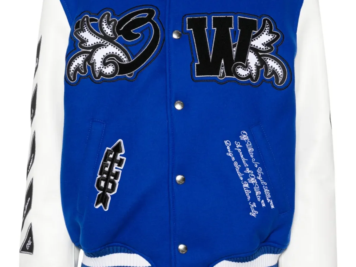Off-White Royal logo-appliqué varsity jacket